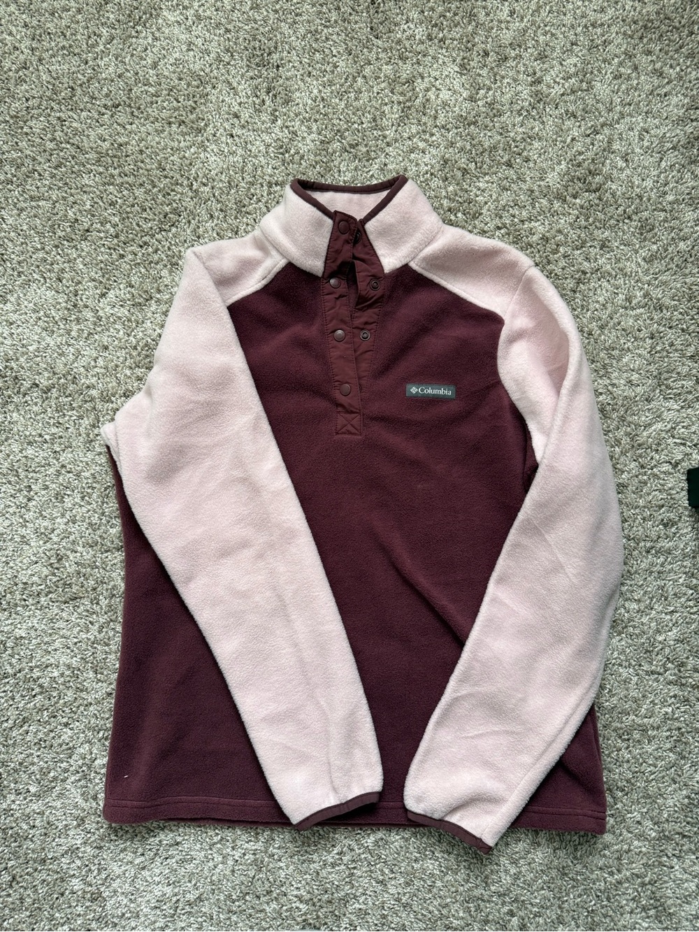 Columbia Two-Tone Burgundy and Light Pink Snap Fleece Pullover